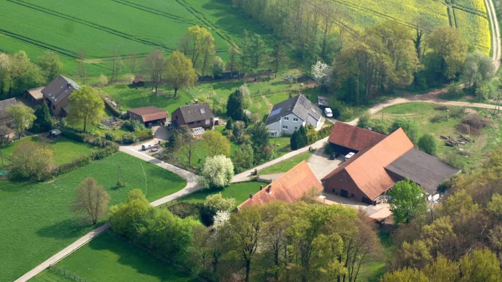 Blick in eine Tischlerwerkstatt mit Maschinen und zugeschnittenen Holzteilen